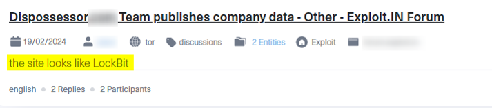 A user mentions a site that looks like Lockbit’s site, the image was taken from Lunar