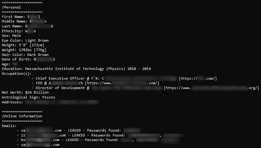 A paste of a cybercriminal with all PII of an executive