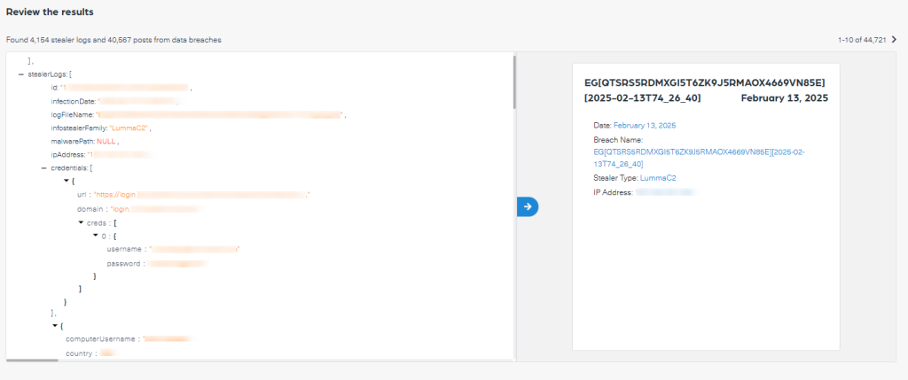 Leaked Credentials from Log Stealers in Webz Data Breach Detection API