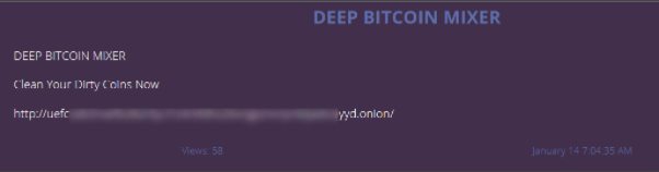 An example of an illegal dark web Bitcoin mixer, DEEP BITCOIN MIXER