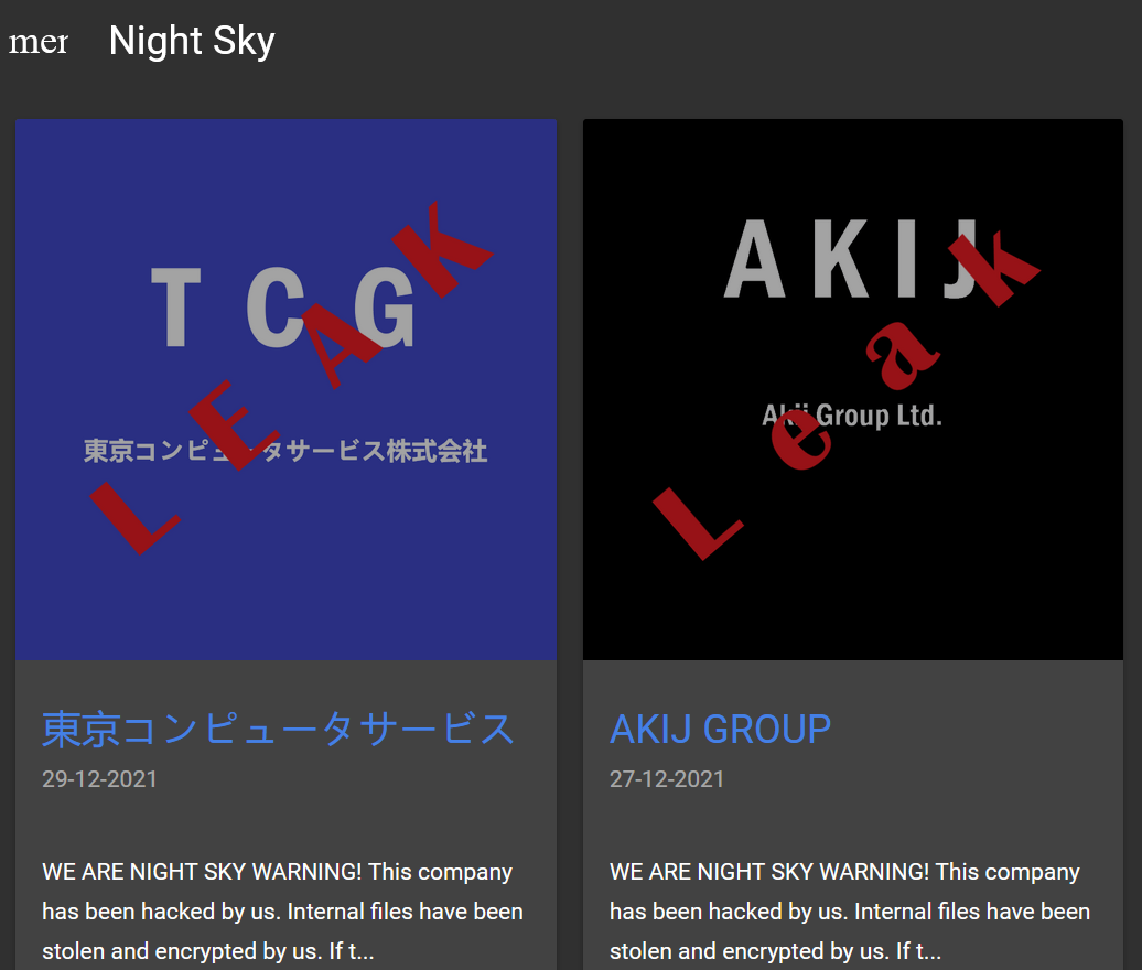 Ransomware group Night Sky publicizing details on their attacks