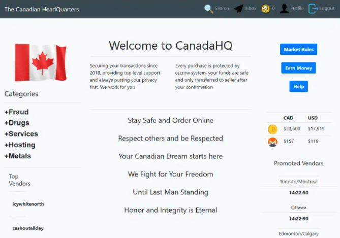 Canadian HQ’s landing page