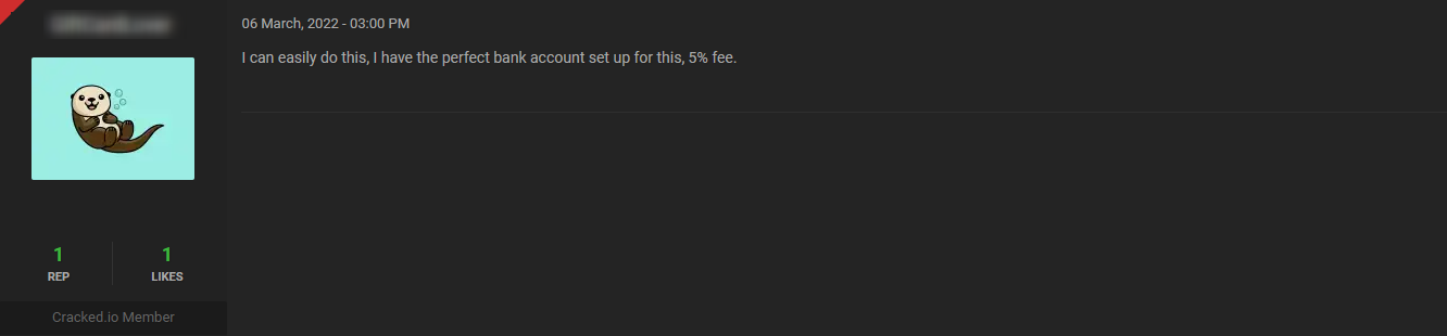 A post on hacking forum cracked.io, where a dark web cybercriminal offers his services to a user who was looking for crypto exchange services