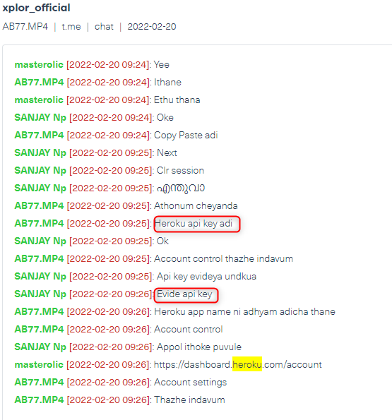 A post rom a Telegram hacking group, where threat actors are discussing Heroku breached accounts in Malaysian.