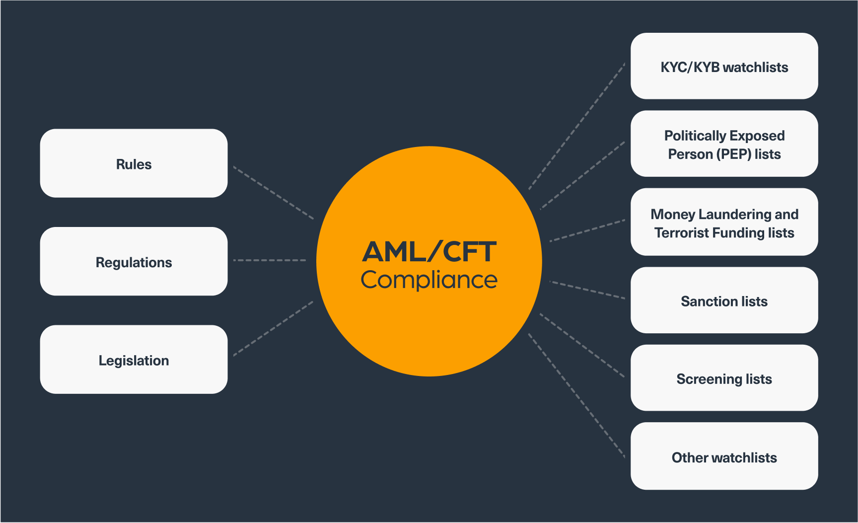 An overview of AML/CNF data points needed tracking to meet changing compliance demands.