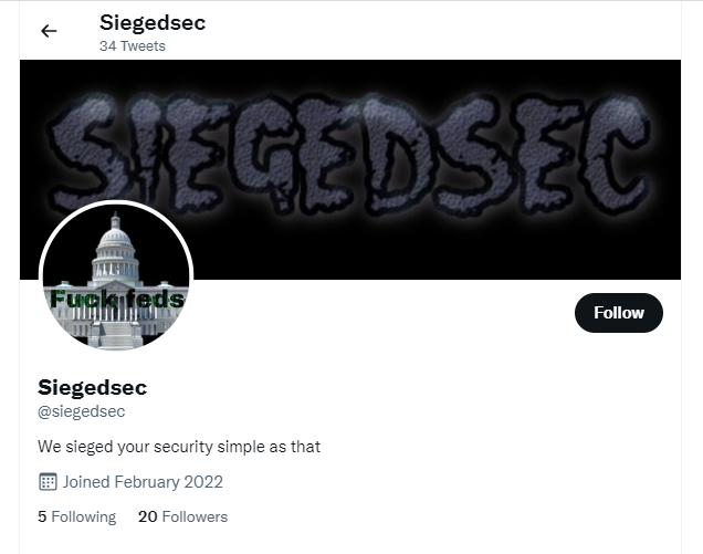 An image of the new Siegedsec account on Twitter