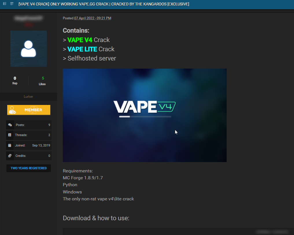 A threat actor posted a cracked version of the gaming platform Vape.gg for download on Nulled