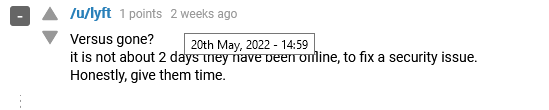 An example post of a dark web user who reports on an error he received when trying to access Versus Market on May 20, 2022