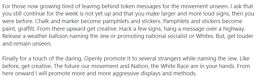 The admin urges members of the group to take an active approach - to be creative and use unconventional methods to “get louder and remain unseen”