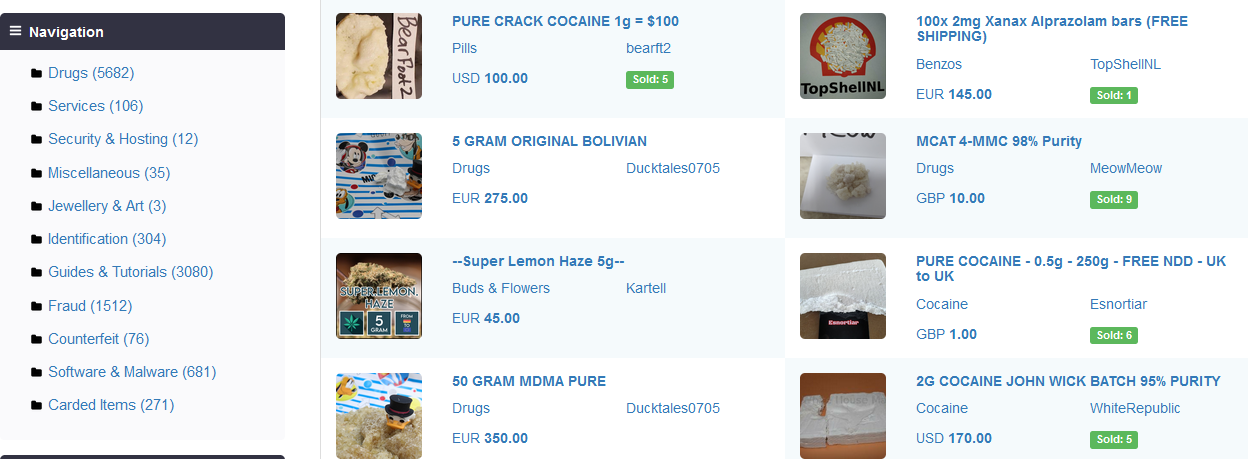 Kingdom Market’s homepage - with a listing of drugs and fake documents