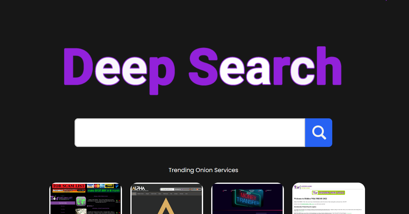 Dark web search engine Deep Search