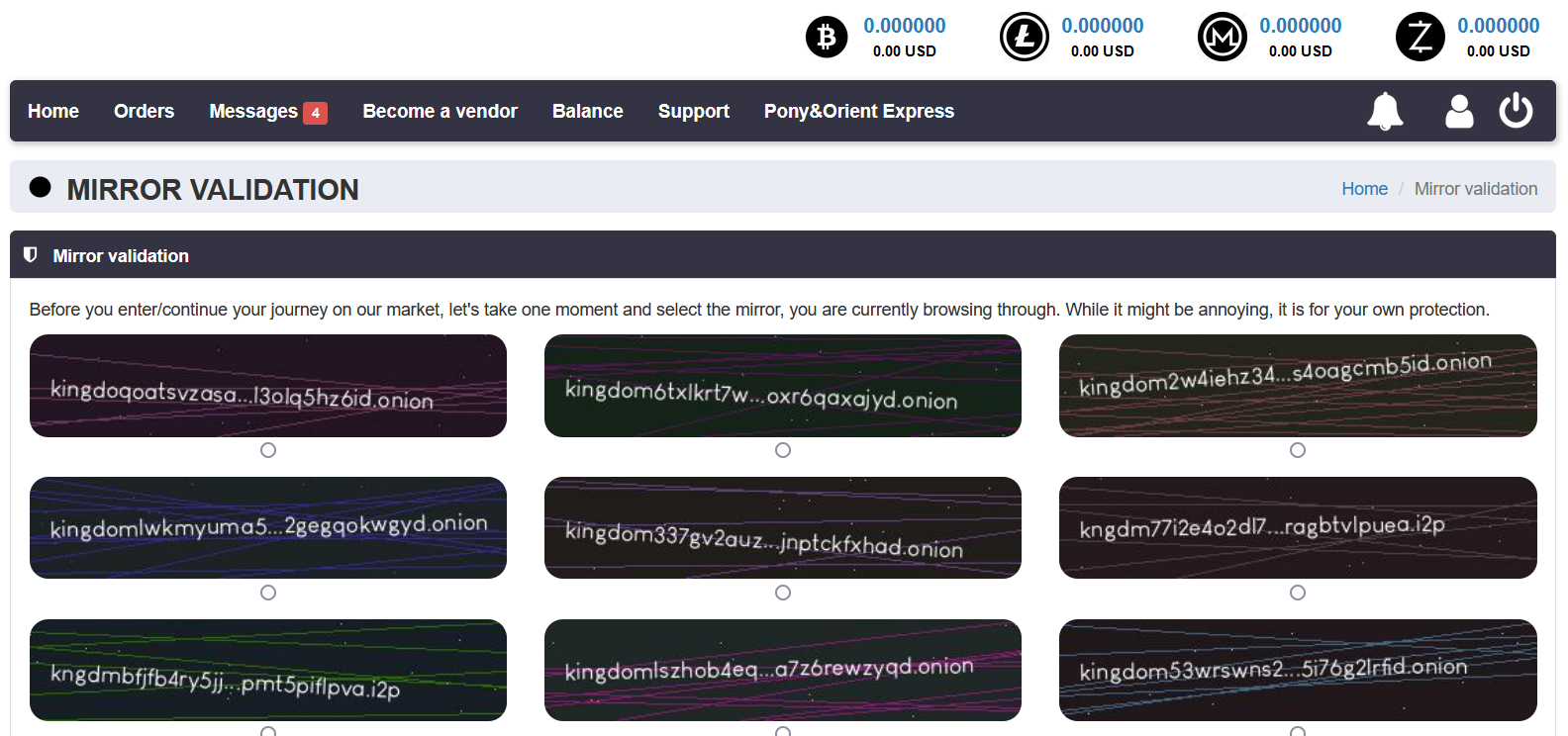 A list of approved mirrors Kingdom Market provides its users to check to prevent scams