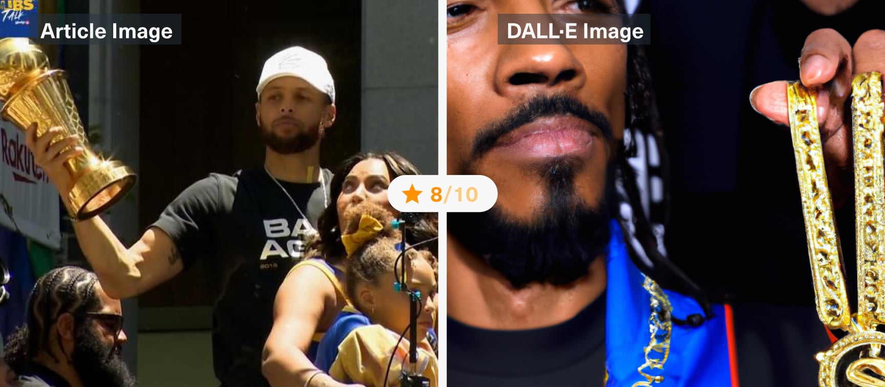 DALL-E meets News API: “Snoop Dogg gifts Warriors' Steph Curry iconic Death Row Records chain”