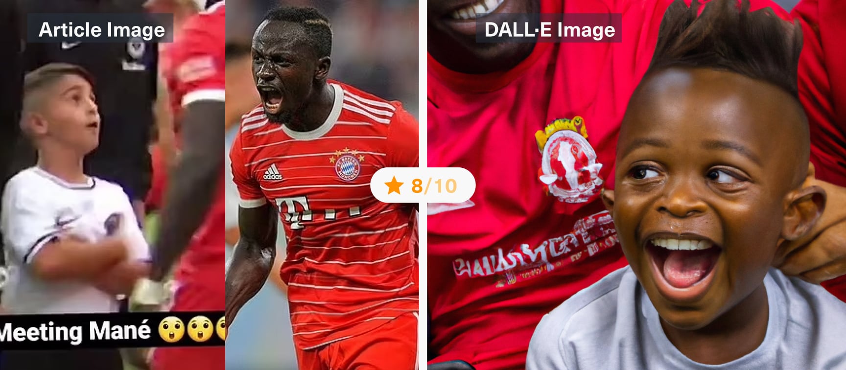 DALL-E meets News API: “The hilarious moment a young child is left totally starstruck by Bayern Munich's Sadio Mane”