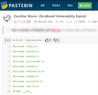 A paste on PasteBin with the script of a vulnerability to a platform of an IT firm along with its exploit
