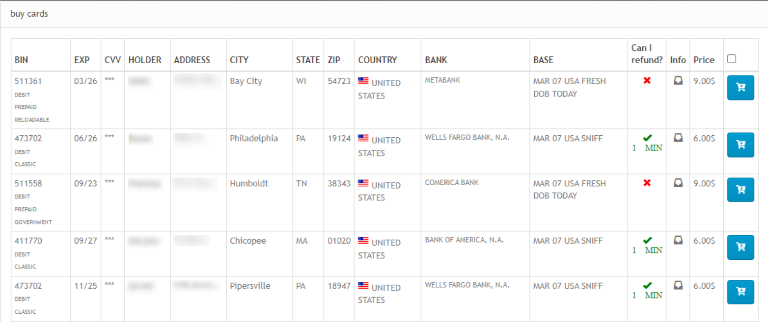 A screenshot of credit card listings on FindSome