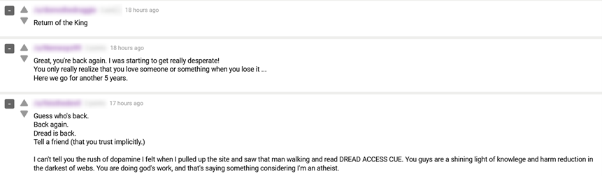 Other Dread fans celebrated the news on Dread: