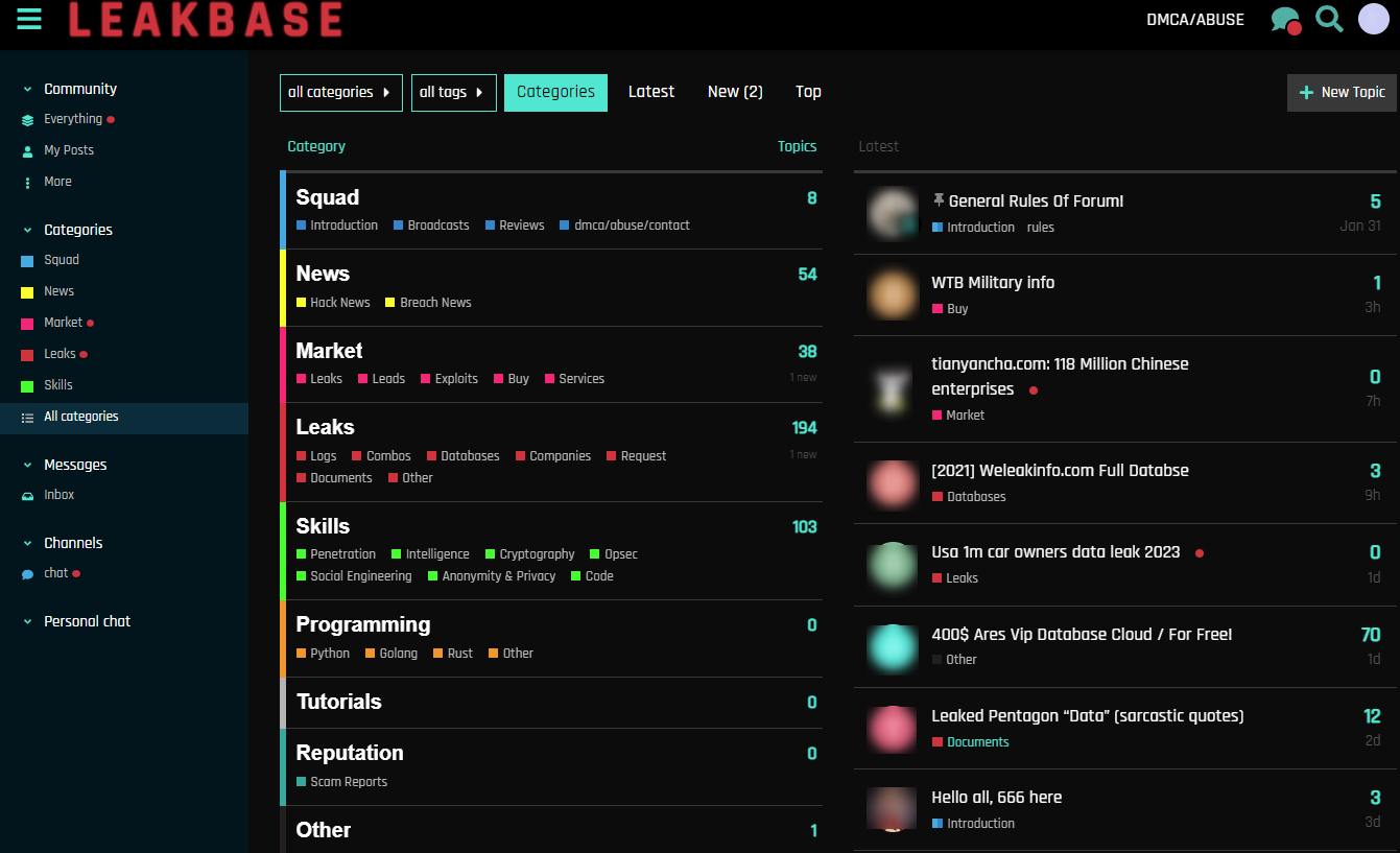 A screenshot of “Leakbase”- a new hacking forum that enjoys massive migration of users since BreacheForums’ shutdown