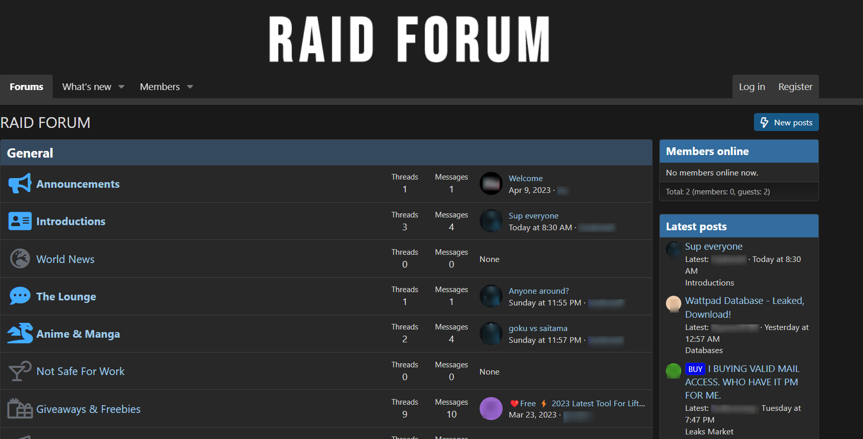 A screenshot of the new RAID FORUM’s homepage