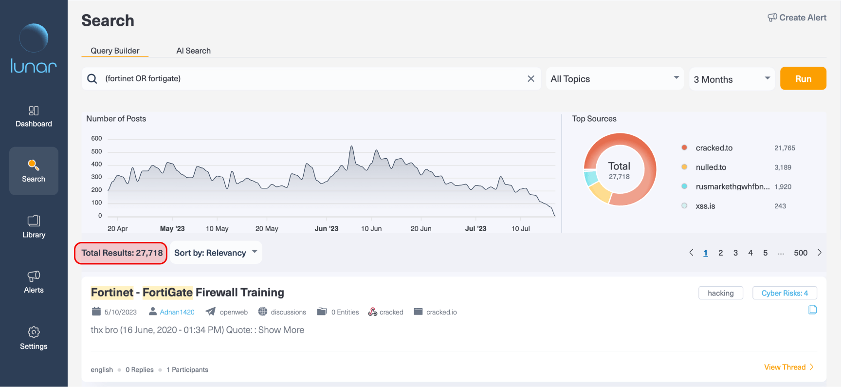 How can a cyber analyst monitor supply chain risks with Lunar? Step #1: Run a general query