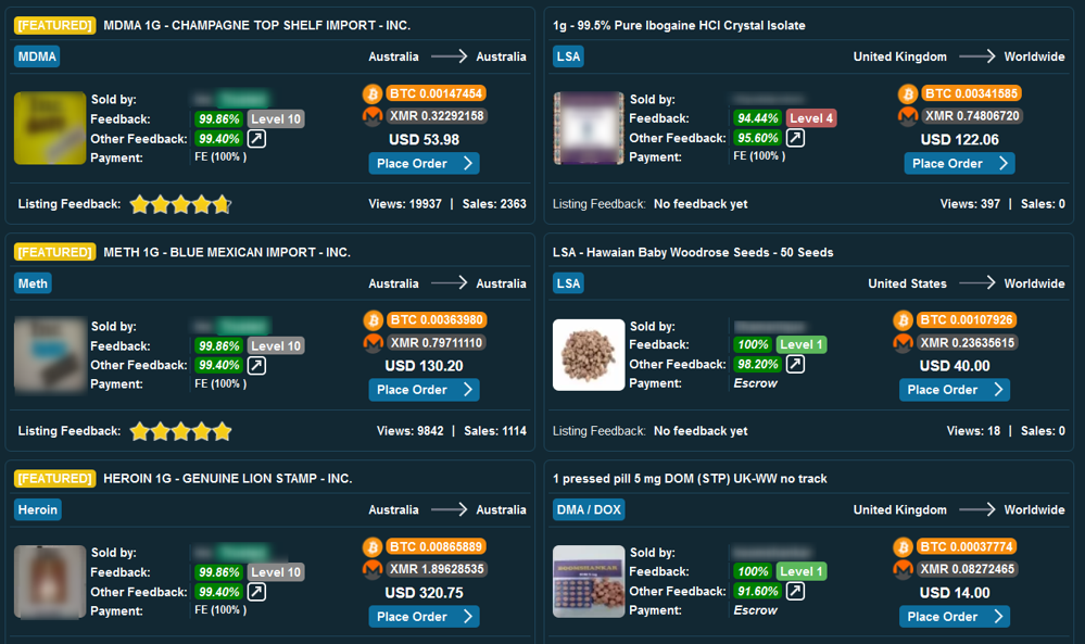 A screenshot from the “drug section” on the Abacus marketplace