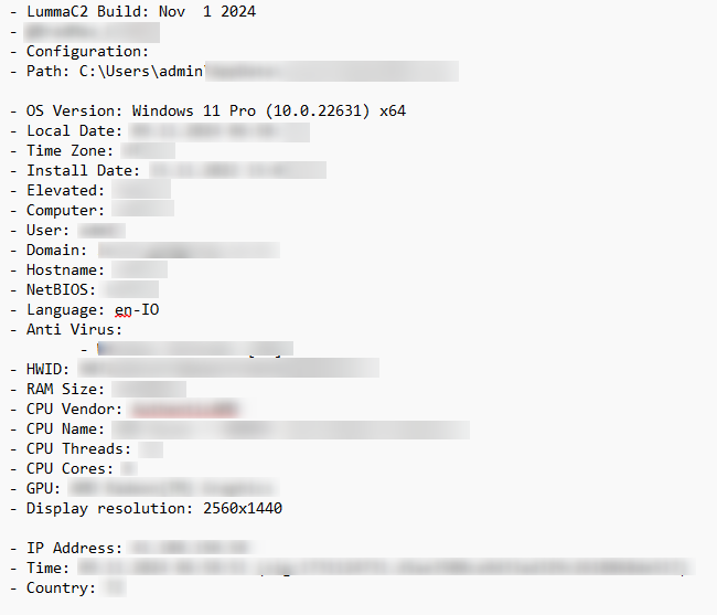 Example of a leaked ‘system’ file containing key information like IP and Malware Path.