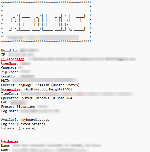 An example of a leaked ‘userinformation’ file containing the Reline logo and key information like IP and Malware Path.