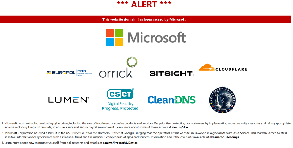 A message displayed when accessing one of the Lumma related domains.
